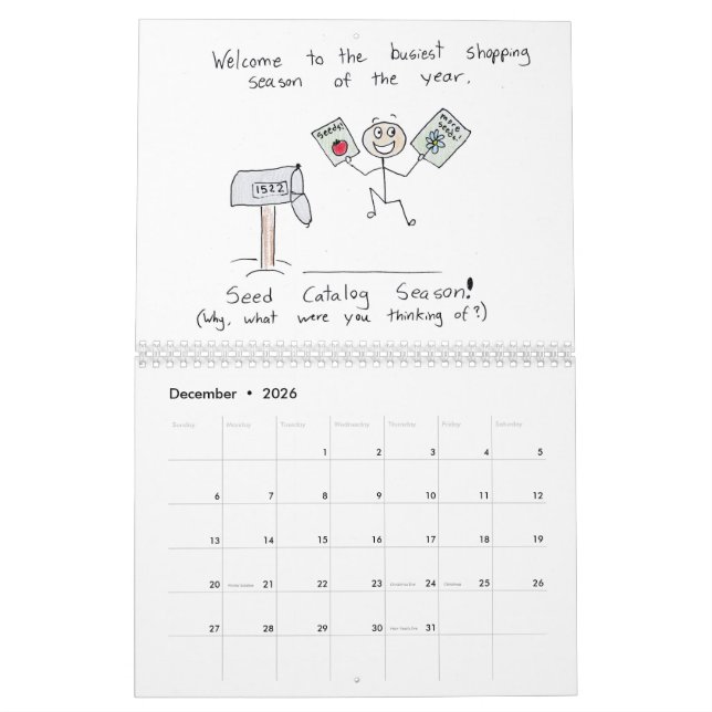 Gardening cartoon calendar (Dec 2026)