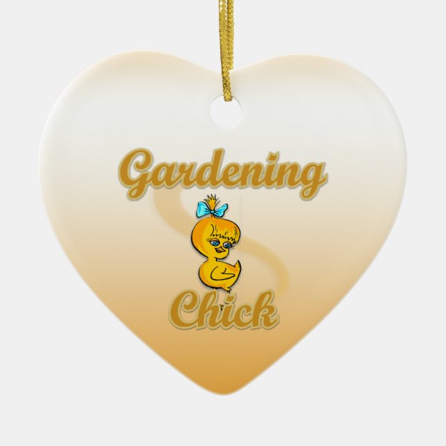 Gardening Chick Ceramic Ornament (Front)