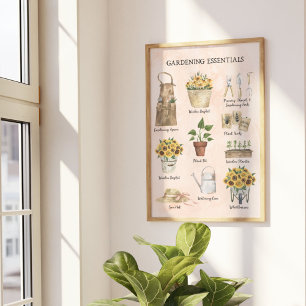 Gardening Essential Sunflower Garden Tools Cream Poster