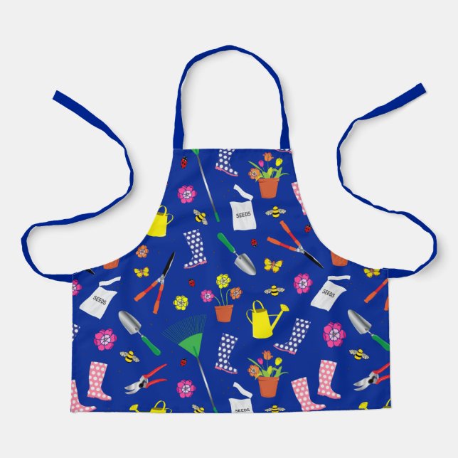 Gardening Gardener Pattern on Blue Apron (Front)