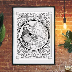 Gardening Gnome Adult Coloring  Poster