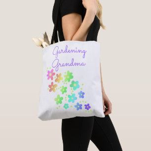 Gardening Grandma Rainbow Flowers Tote Bag