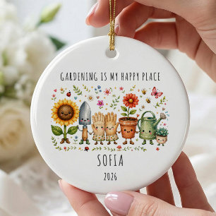 Gardening Happy Place Personalized Ornament