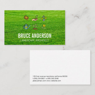 Gardening Icons   Cut Grass Background Business Card