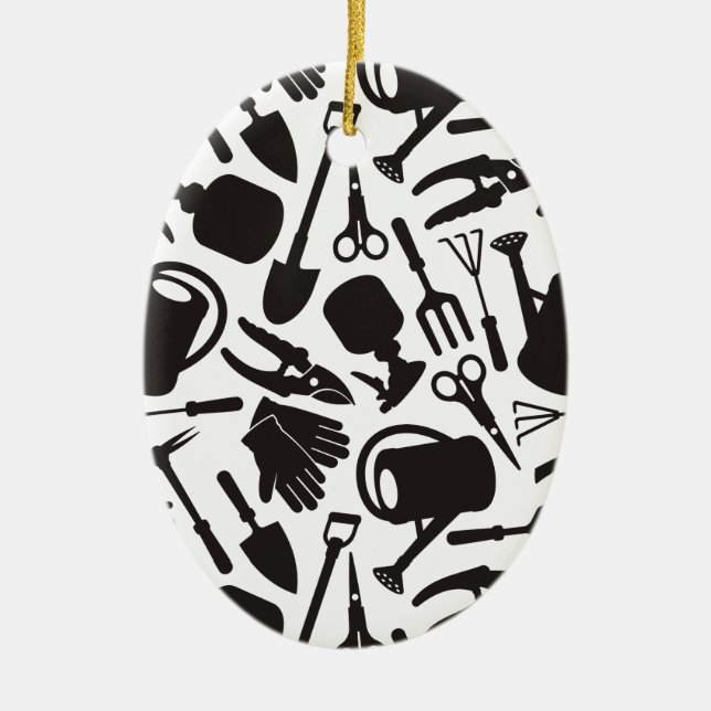 Gardening Icons Silhouettes Ceramic Ornament (Front)