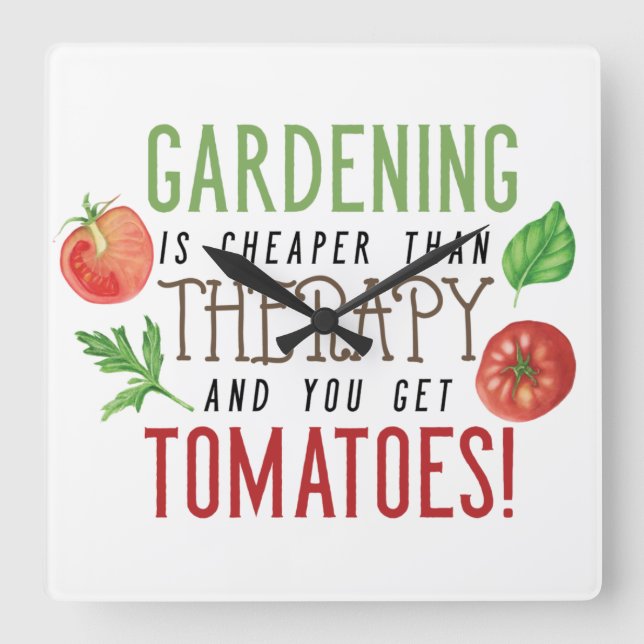 Gardening is better than therapy typography square wall clock (Front)