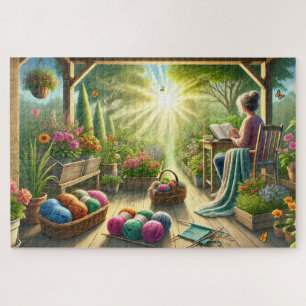 Gardening Knitting Reading Mother's Serene Retreat Jigsaw Puzzle