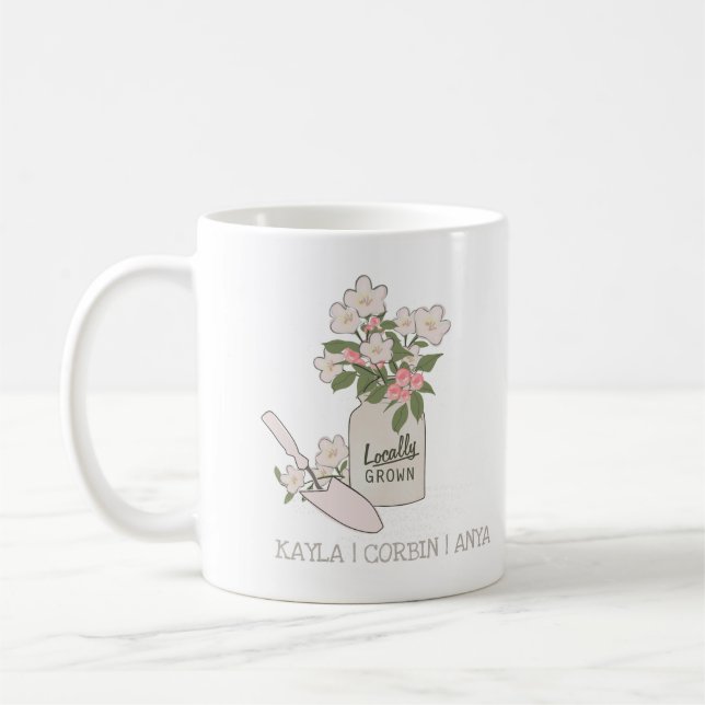 Gardening Mom Custom Kids Names Coffee Mug (Left)