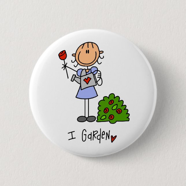 Gardening Stick Figure 2 Inch Round Button (Front)