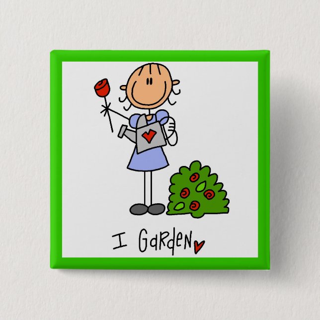 Gardening Stick Figure 2 Inch Square Button (Front)