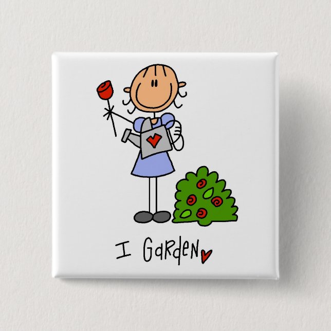 Gardening Stick Figure 2 Inch Square Button (Front)