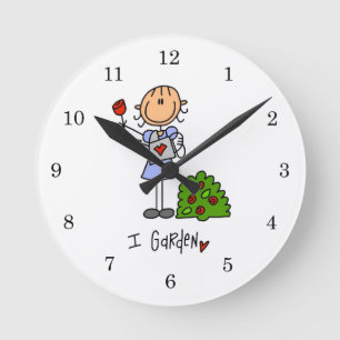 Gardening Stick Figure Round Clock