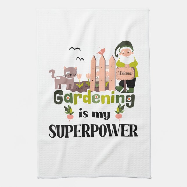 Gardening Superpower, Cute Gardener  Kitchen Towel (Vertical)