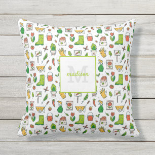 Gardening Tool Pattern Gardeners Monogram Initial Outdoor Pillow
