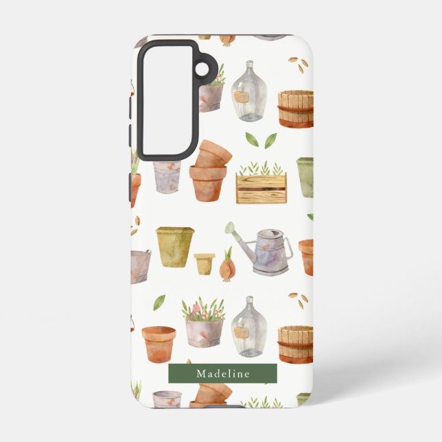 Gardening Tool Watercolor Pattern Samsung Galaxy S21 Case (Back)