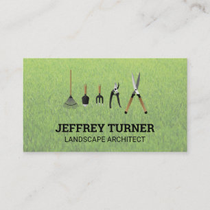 Gardening Tools   Grass Background Business Card