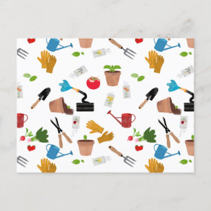 Gardening Tools Plants Gardener Nursery Pattern Holiday Postcard
