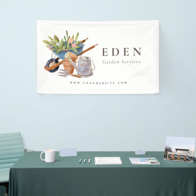 Gardening Tools Watercolor Garden Business Banner (Tradeshow)