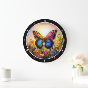 Garden's Embrace" - Vibrant Butterfly Large Clock