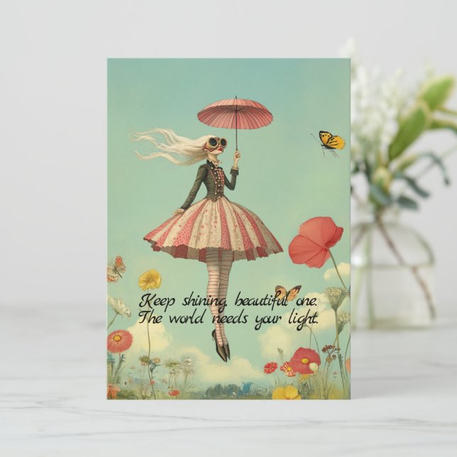 Garder brillant Whimsical Girl Carte de voeux (Debout devant)