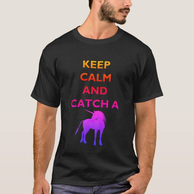 Gardez le calme et coloré Unicorn T-Shirt foncé ho (Devant)