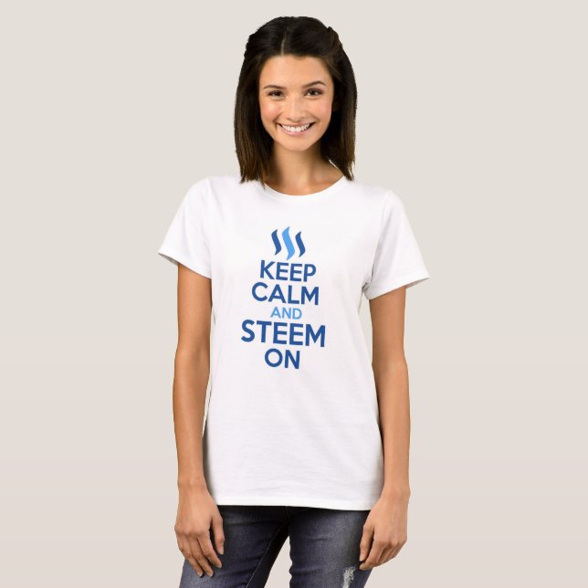 Gardez le calme et le Steem sur le T-shirt (Devant entier)