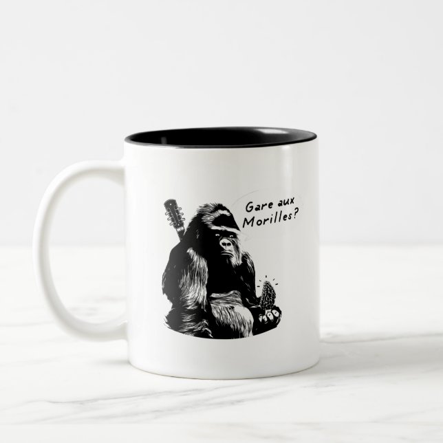 GARE AUX MORILLES ? (gorille, musique) Two-Tone Coffee Mug (Left)