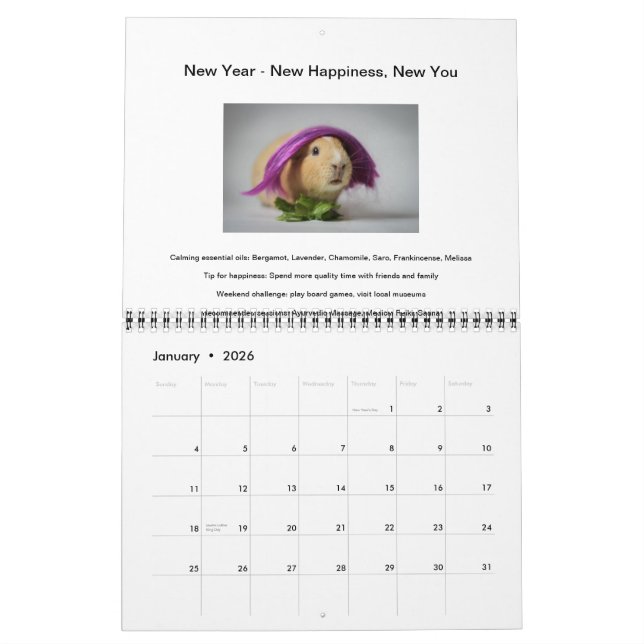 Garfunkel, the Guinea Pig, Seasonal Tips Calendar (Jan 2026)