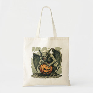Gargoyle and a Halloween's Pumpkin on a Tote Bag