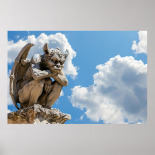 Gargoyle and Clouds Poster
