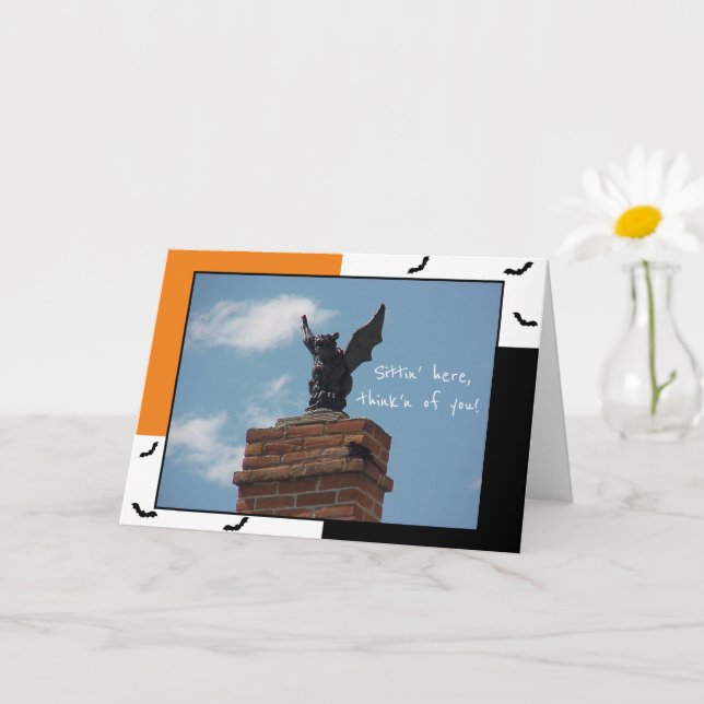 Gargoyle Bats Funny Halloween Card (Small Plant)