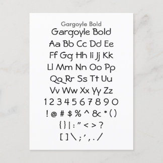 Gargoyle Bold - Zazzle Font Sampler Sheet Postcard