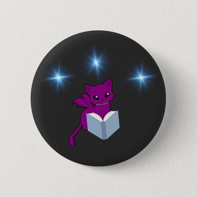 Gargoyle Cat/ Winged Cat Reading  2 Inch Round Button (Front)