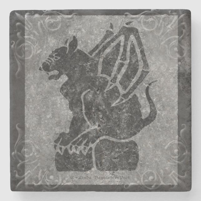 Gargoyle Grey Stone Scrolls Coaster (Front)