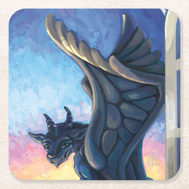 Gargoyle Guardian Square Paper Coaster (Front)
