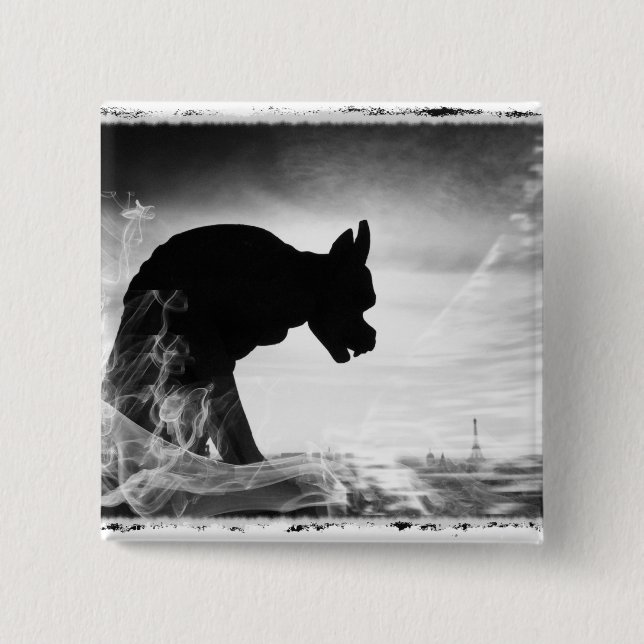 GARGOYLE NOTRE DAME PARIS FRANCE 2 INCH SQUARE BUTTON (Front)
