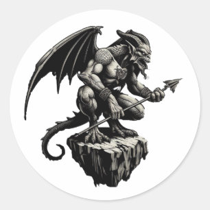 Gargoyle sitting on a rock  classic round sticker