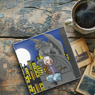 Gargoyle Urban Fantasy Cityscape Glass Coaster