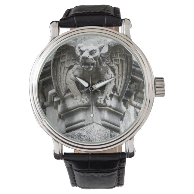 Gargoyle Vintage Leather Strap Black Watch (Front)