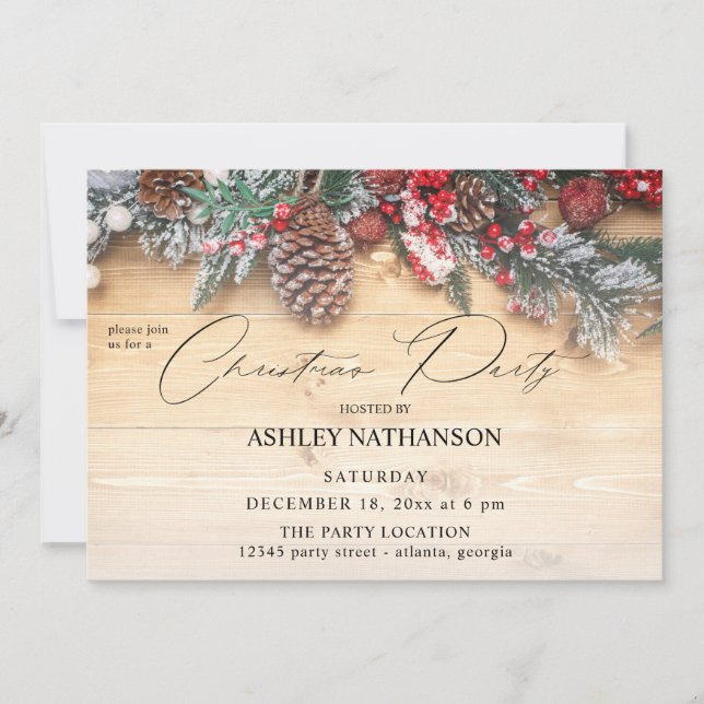 Garland & Berries Rustic Christmas Party Invitation (Front)