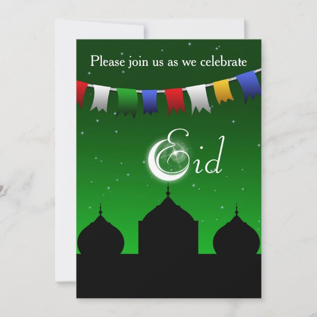 Garland coloré avec Mosquée Eid Party Invitation (Devant)