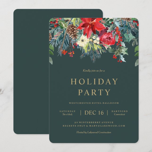 Garland Holiday Wreath Party Invitation (Front/Back)