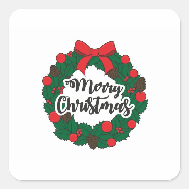 Garland Merry Christmas Square Sticker (Front)