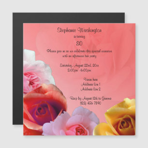 Garland Of Roses 80th Birthday Party Magnetic Invitation