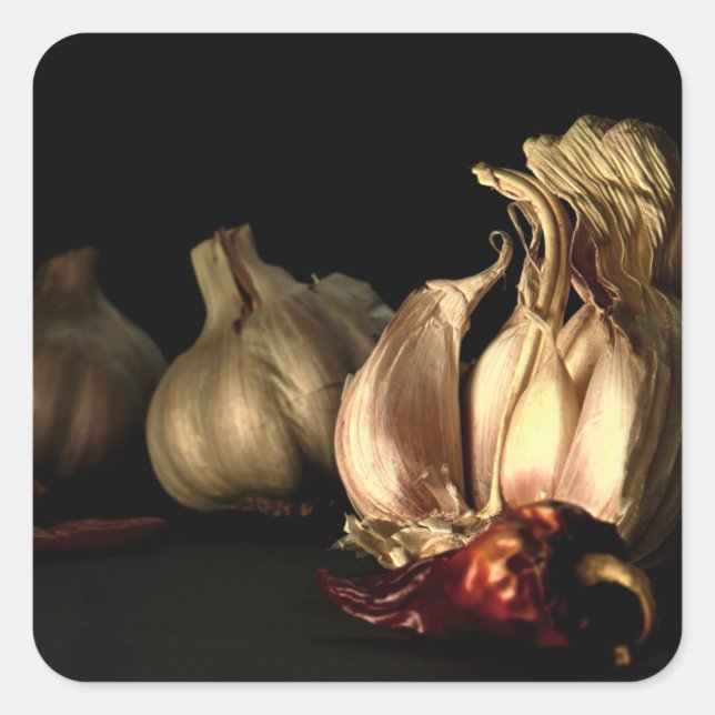 Garlic and Chili Pepper Spices Square Sticker (Front)