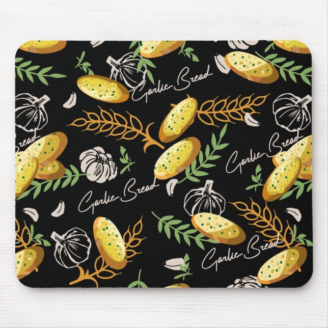 Garlic Bread Illustration Pattern V2 Mouse Pad (Front)