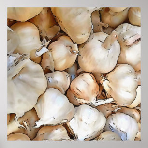 Garlic Bulbs Artistic Black Outline Art Poster