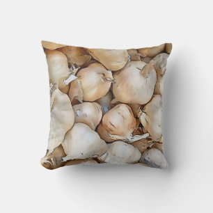 Garlic Bulbs Artistic Black Outline Art Throw Pillow