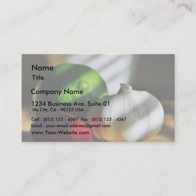 Garlic Bulbs Limes Chillies Peppers Chili Business Card (Front)