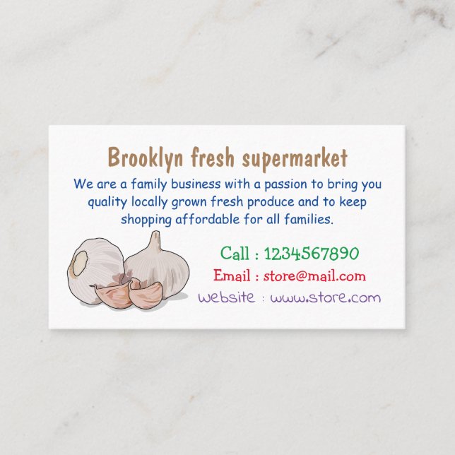 Garlic cartoon illustration business card (Front)